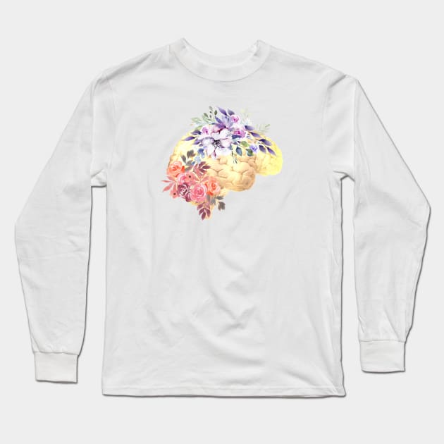 Floral Human Brain Anatomy Long Sleeve T-Shirt by Bluepress